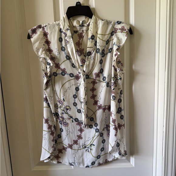 LOFT White Cream Ruffled Mandarin Collar Blouse - Picture 1 of 10
